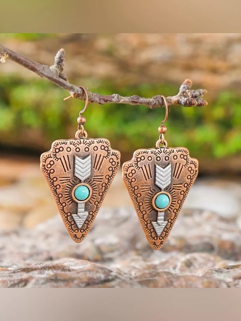 Western Earrings Boho Copper Arrow Turquoise Drop Earrings - Women Jewelry